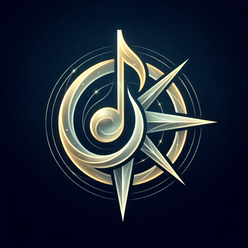 tuvalindë app icon: a music note inside a compass rose, in gold