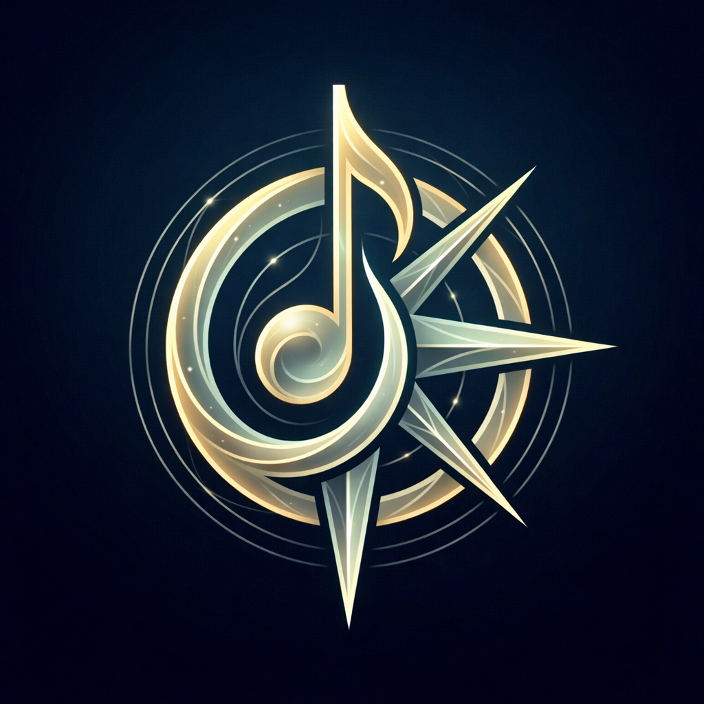 tuvalindë app icon — a music note fused with a compass rose in luminous gold